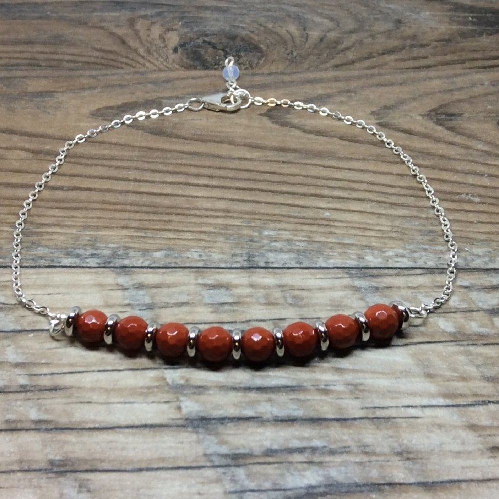 Red Jasper anklet, Sterling Silver, Root chakra, grounding, crystal healing